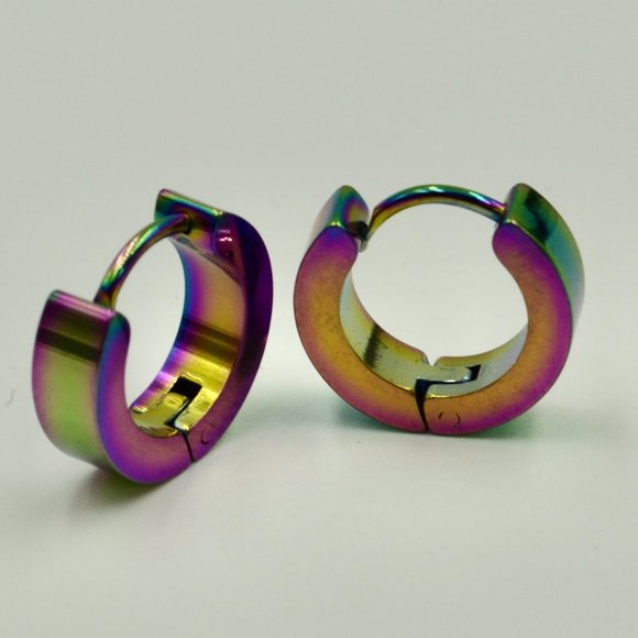 Unisex Stainless Steel Huggie Earrings - Picture 4 of 5